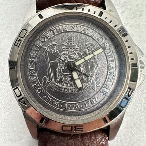 Montreux Watch Mens 39mm Great Seal of Delaware Silver Tone Leather New Battery